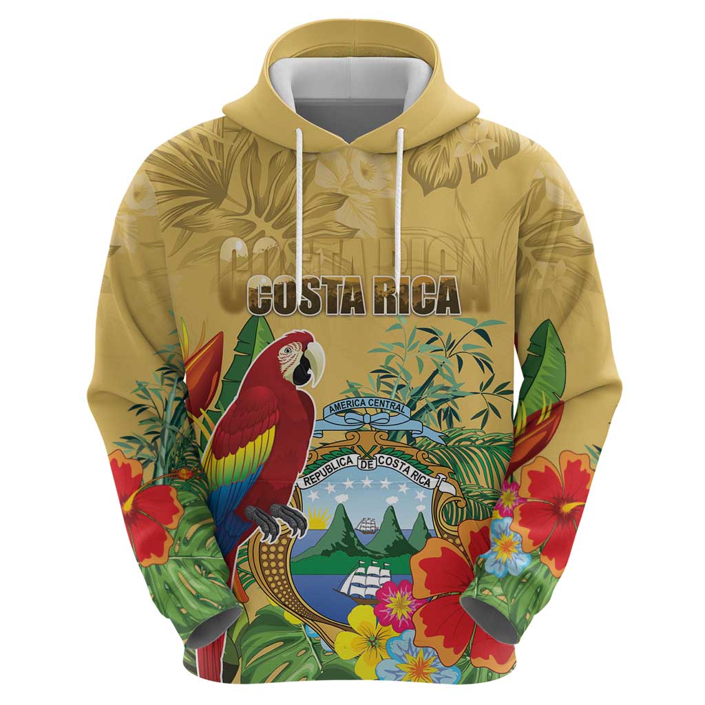 Costa Rica Independence Day Hoodie Scarlet Macaw Parrot Tropical Flowers LT18