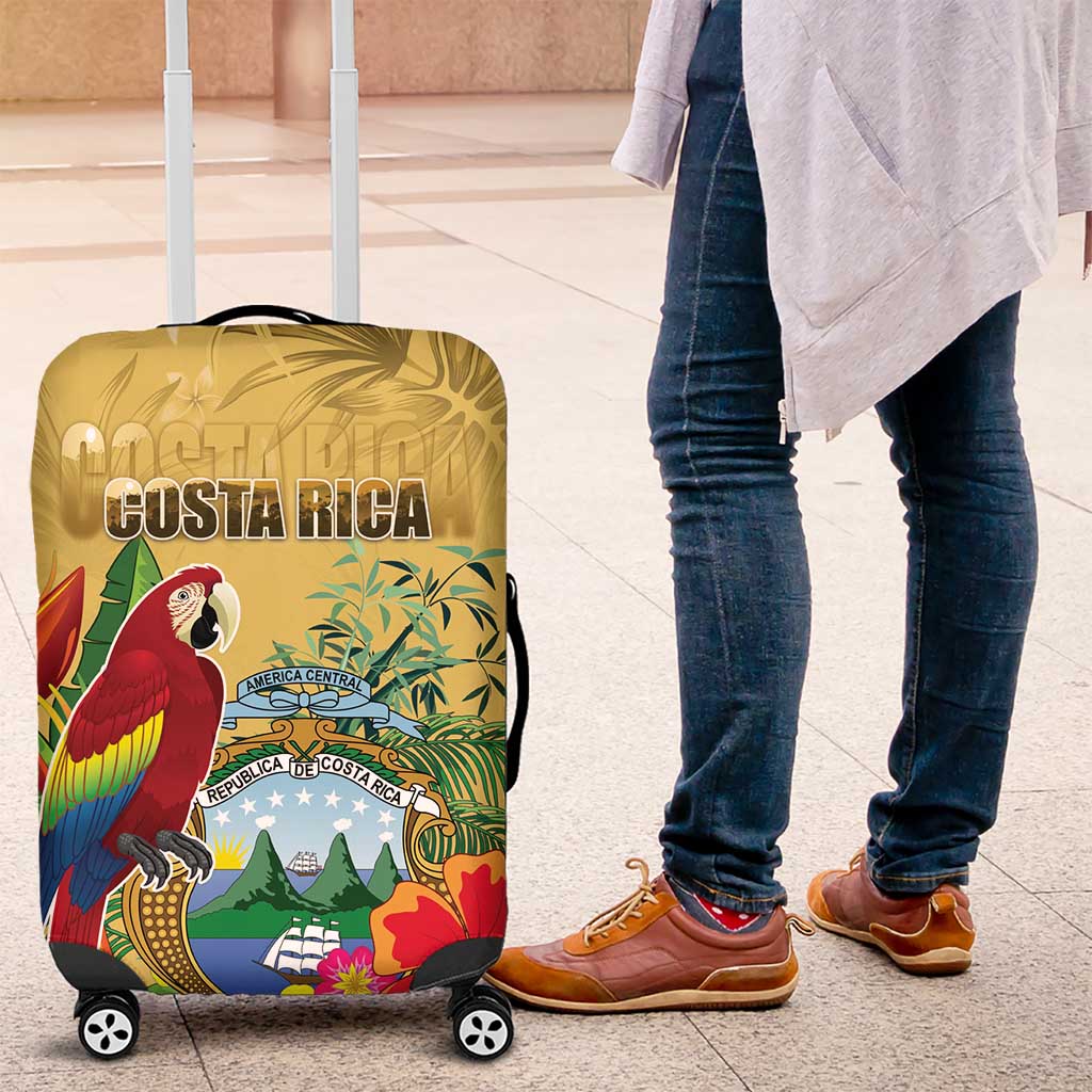 Costa Rica Independence Day Luggage Cover Scarlet Macaw Parrot Tropical Flowers LT18