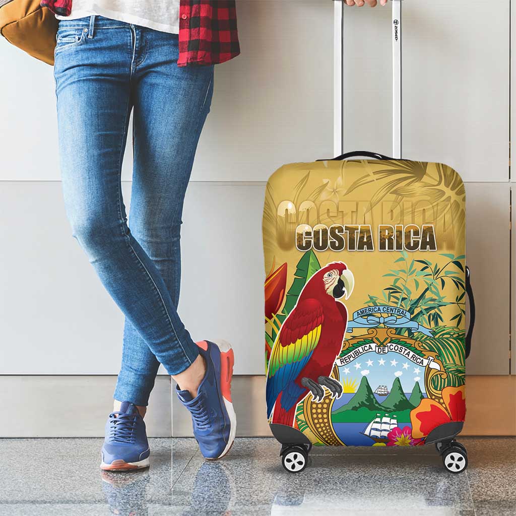 Costa Rica Independence Day Luggage Cover Scarlet Macaw Parrot Tropical Flowers LT18