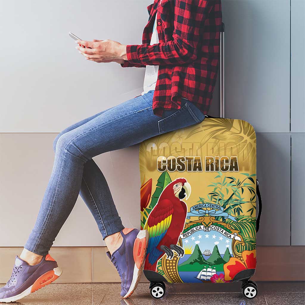 Costa Rica Independence Day Luggage Cover Scarlet Macaw Parrot Tropical Flowers LT18