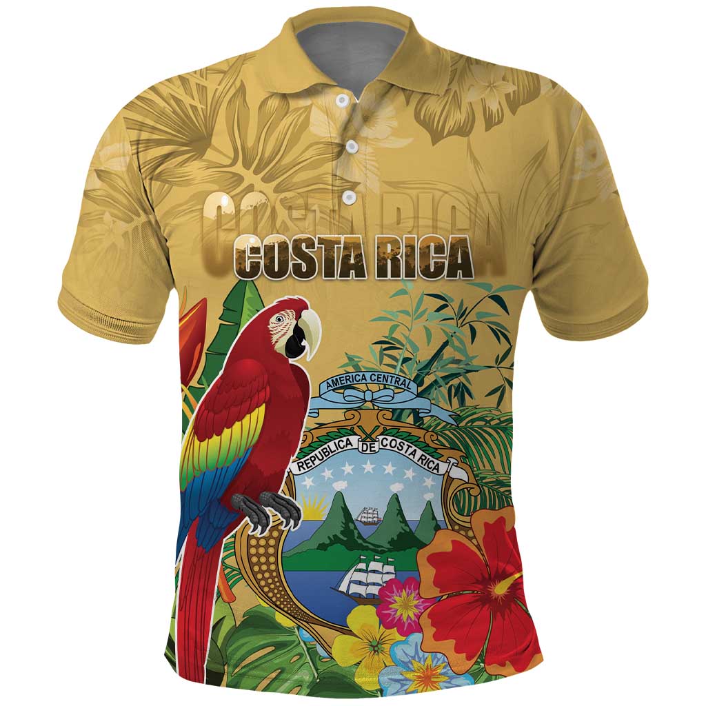 Costa Rica Independence Day Polo Shirt Scarlet Macaw Parrot Tropical Flowers LT18