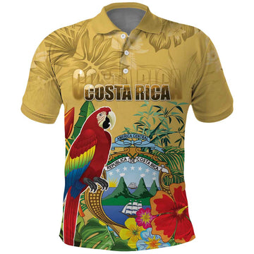 Costa Rica Independence Day Polo Shirt Scarlet Macaw Parrot Tropical Flowers LT18