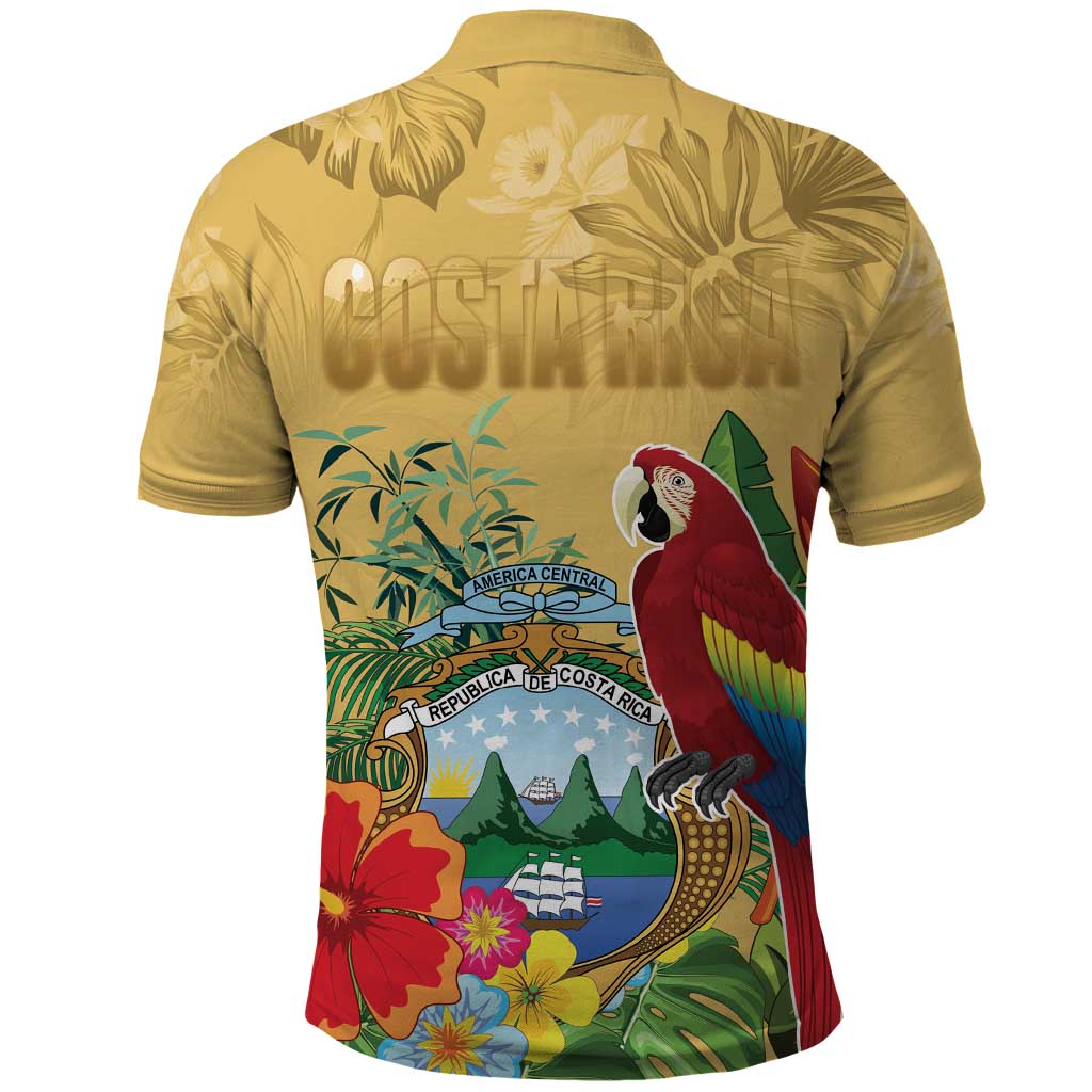 Costa Rica Independence Day Polo Shirt Scarlet Macaw Parrot Tropical Flowers LT18
