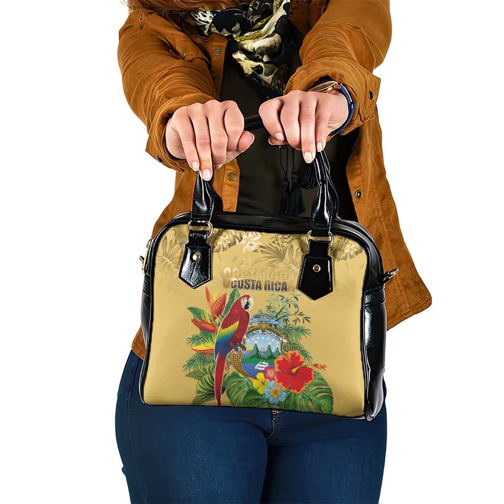 Costa Rica Independence Day Shoulder Handbag Scarlet Macaw Parrot Tropical Flowers LT18