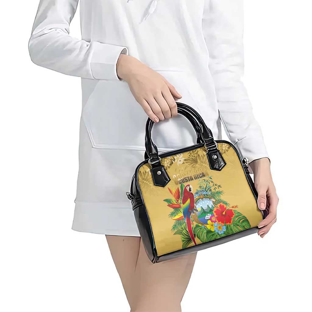 Costa Rica Independence Day Shoulder Handbag Scarlet Macaw Parrot Tropical Flowers LT18
