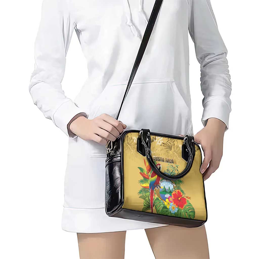Costa Rica Independence Day Shoulder Handbag Scarlet Macaw Parrot Tropical Flowers LT18
