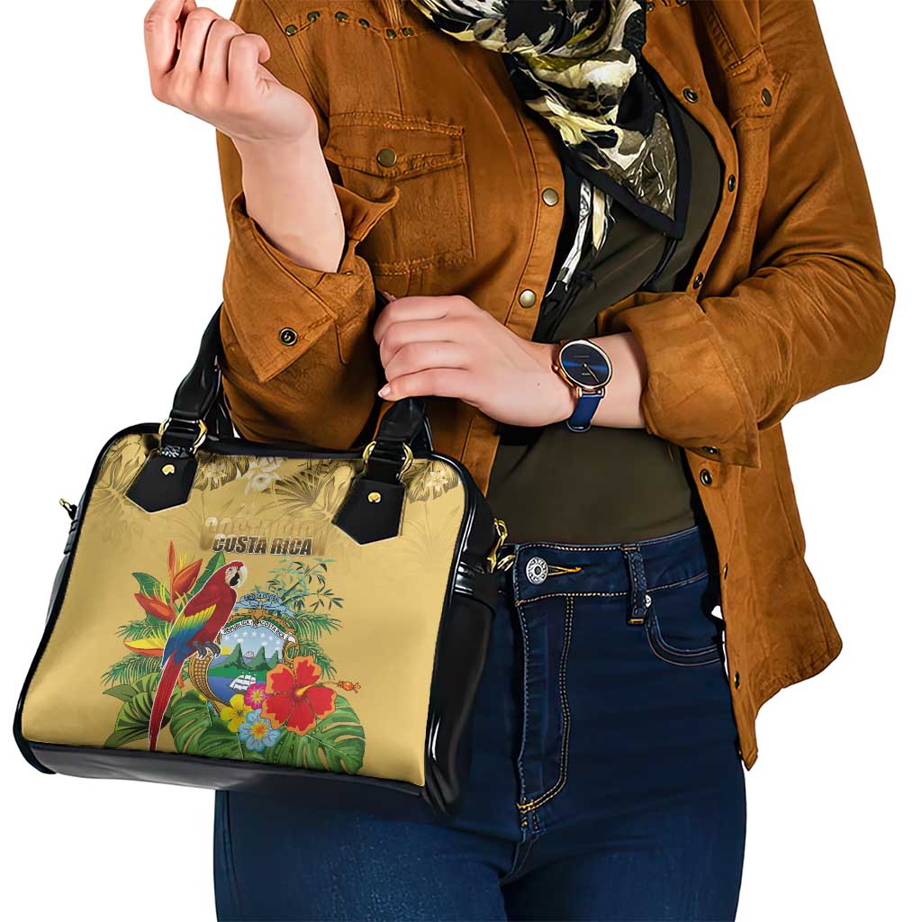 Costa Rica Independence Day Shoulder Handbag Scarlet Macaw Parrot Tropical Flowers LT18