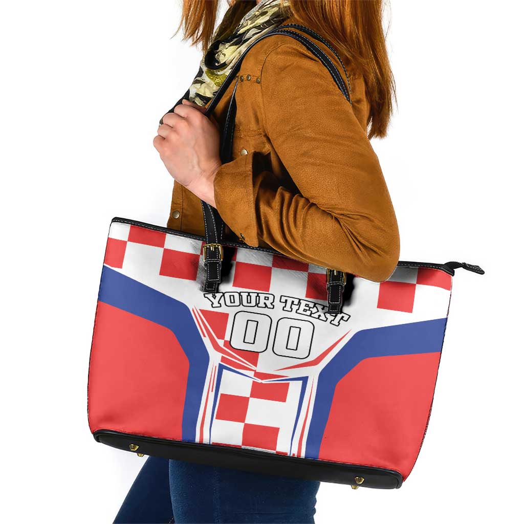 Custom Croatia Checkerboard Leather Tote Bag Simple Style LT18