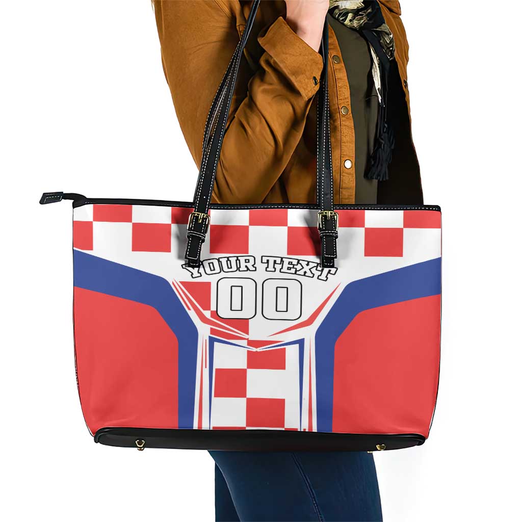 Custom Croatia Checkerboard Leather Tote Bag Simple Style LT18