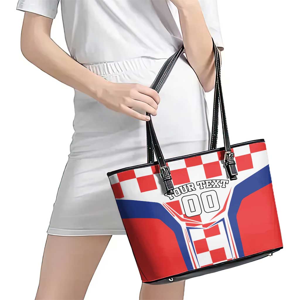 Custom Croatia Checkerboard Leather Tote Bag Simple Style LT18