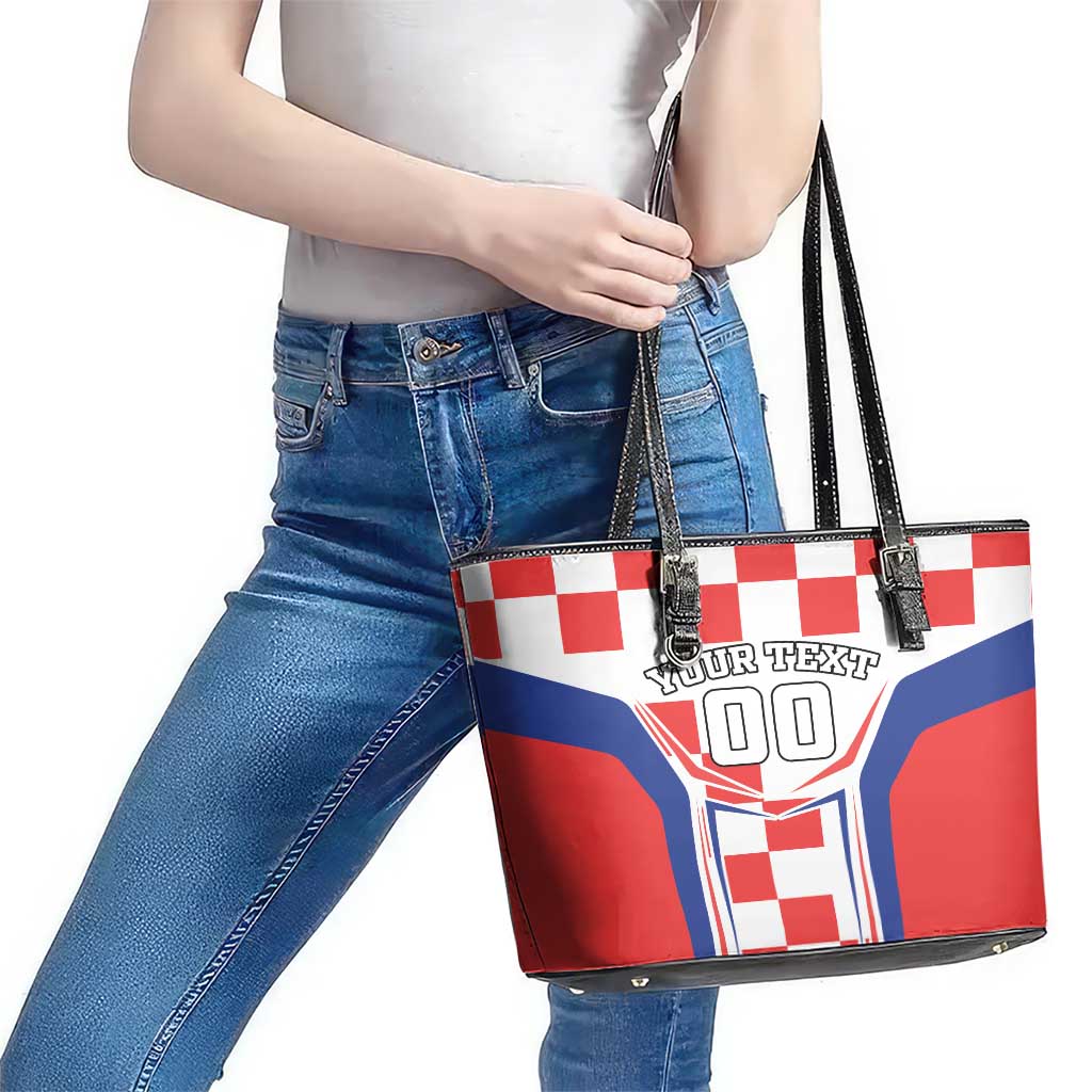 Custom Croatia Checkerboard Leather Tote Bag Simple Style LT18