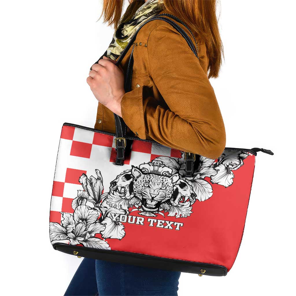Personalized Croatia Leopard Heads Leather Tote Bag With Iris LT18