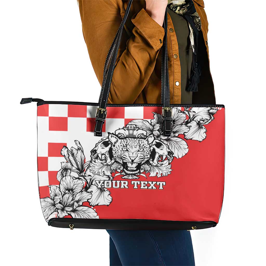 Personalized Croatia Leopard Heads Leather Tote Bag With Iris LT18