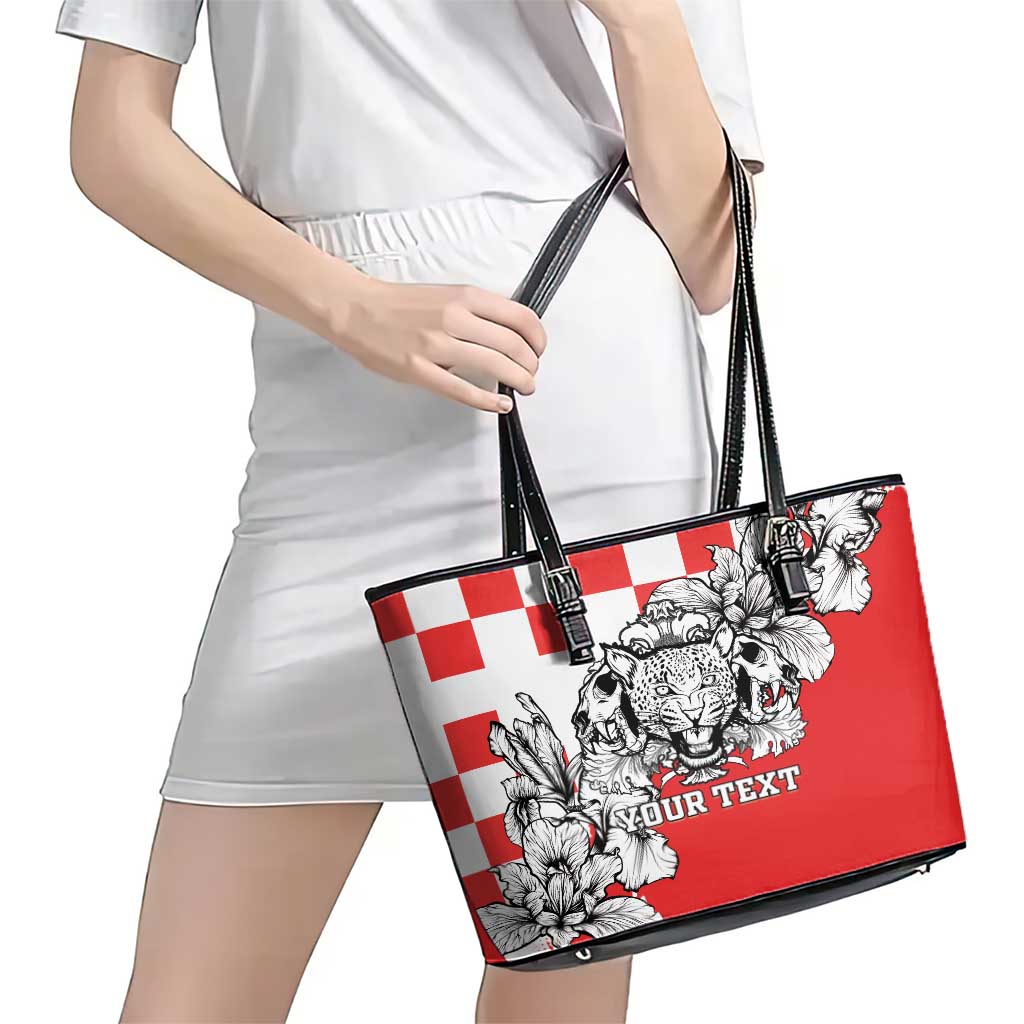 Personalized Croatia Leopard Heads Leather Tote Bag With Iris LT18