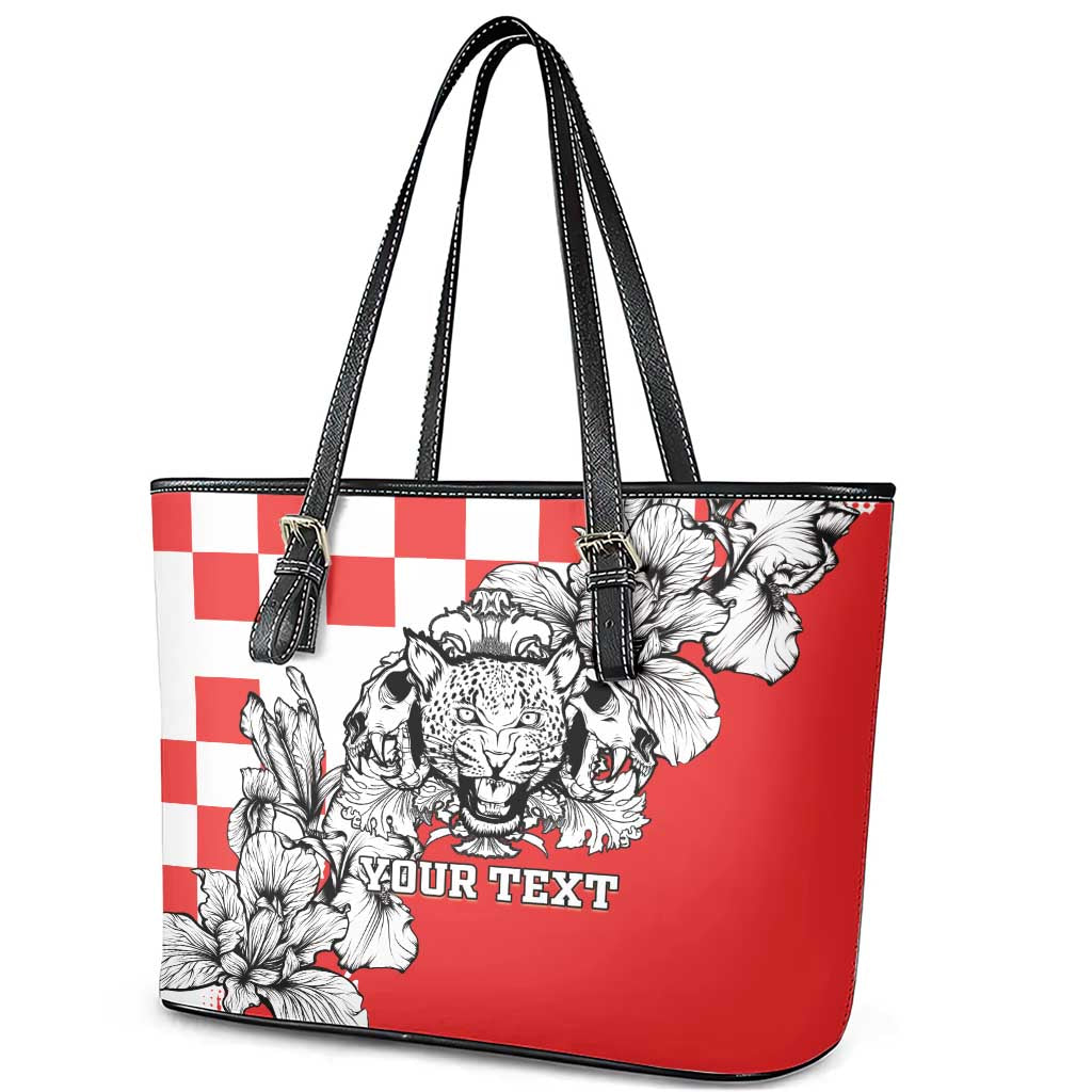 Personalized Croatia Leopard Heads Leather Tote Bag With Iris LT18