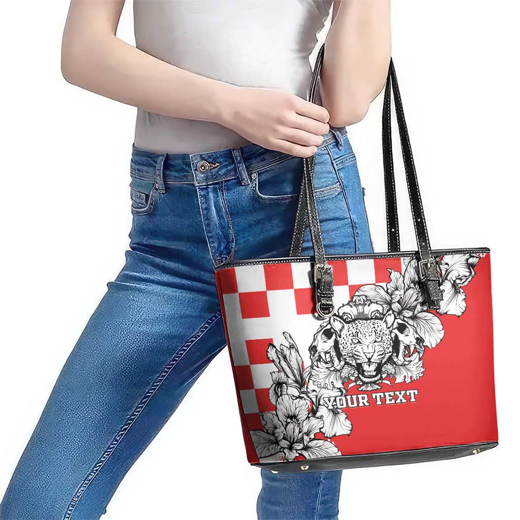 Personalized Croatia Leopard Heads Leather Tote Bag With Iris LT18