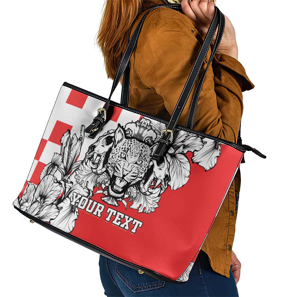 Personalized Croatia Leopard Heads Leather Tote Bag With Iris LT18