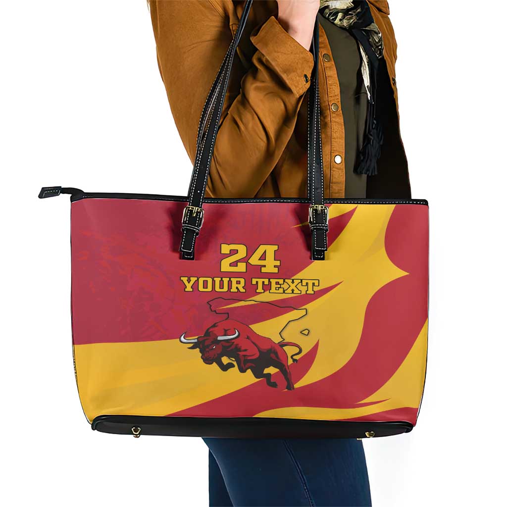 Custom Spain Aggressive Fighting Bull Leather Tote Bag With Carnation Flowers LT18