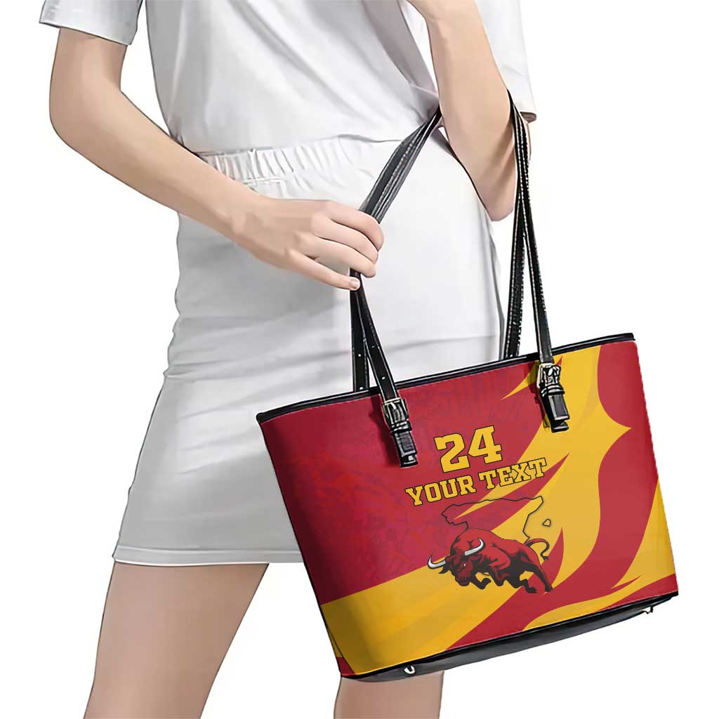 Custom Spain Aggressive Fighting Bull Leather Tote Bag With Carnation Flowers LT18