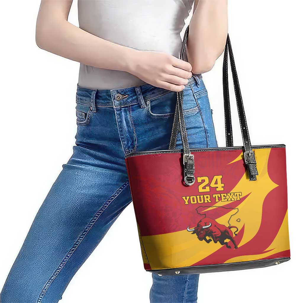 Custom Spain Aggressive Fighting Bull Leather Tote Bag With Carnation Flowers LT18