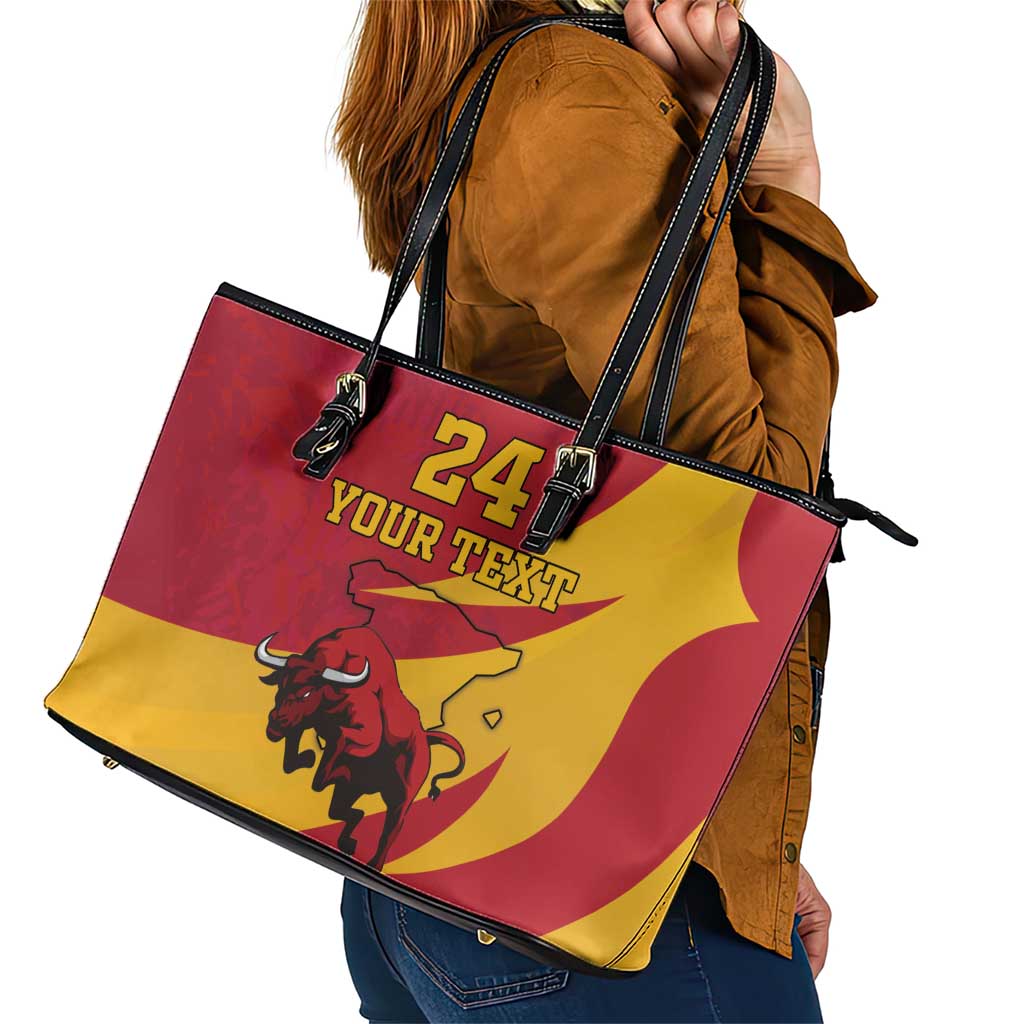 Custom Spain Aggressive Fighting Bull Leather Tote Bag With Carnation Flowers LT18