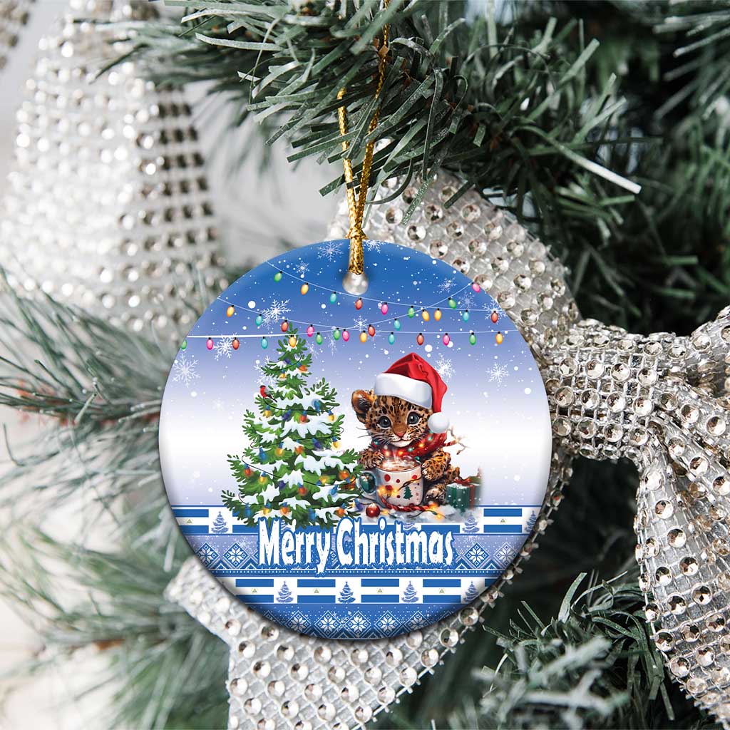 Personalized Nicaragua Christmas Ceramic Ornament Panthera Onca Cute With Christmas Tree LT18