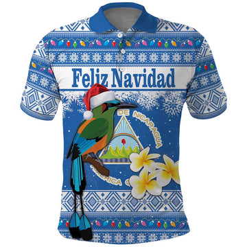 Personalized Nicaragua Christmas Polo Shirt Turquoise-Browed Motmot With Coat Of Arms LT18