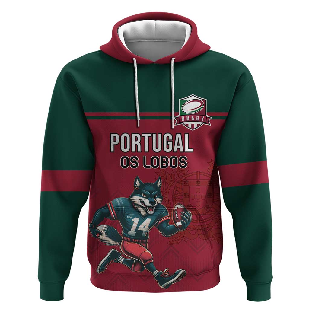 Custom Portugal Rugby Hoodie Go Os Lobos Wolves Mascot LT18