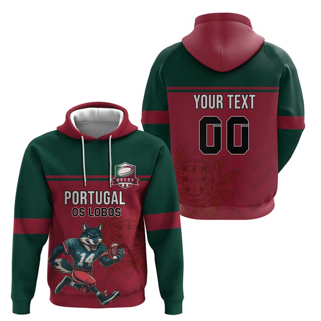Custom Portugal Rugby Hoodie Go Os Lobos Wolves Mascot LT18