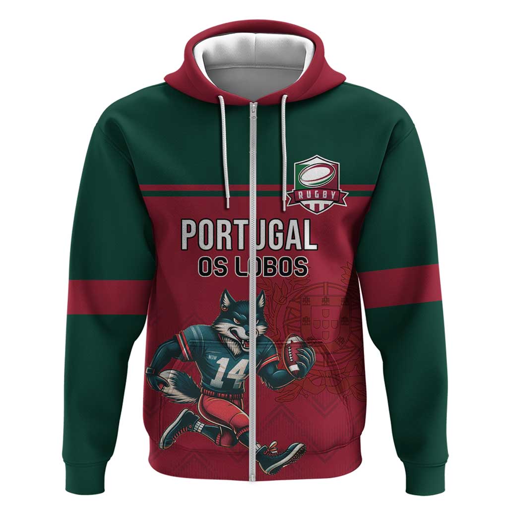 Custom Portugal Rugby Hoodie Go Os Lobos Wolves Mascot LT18