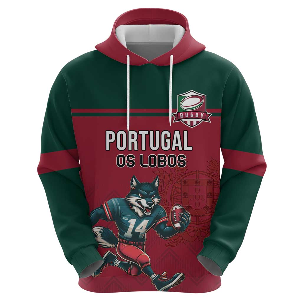 Custom Portugal Rugby Hoodie Go Os Lobos Wolves Mascot LT18