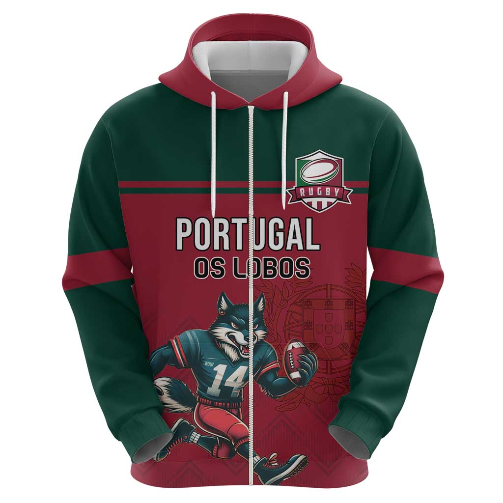 Custom Portugal Rugby Hoodie Go Os Lobos Wolves Mascot LT18