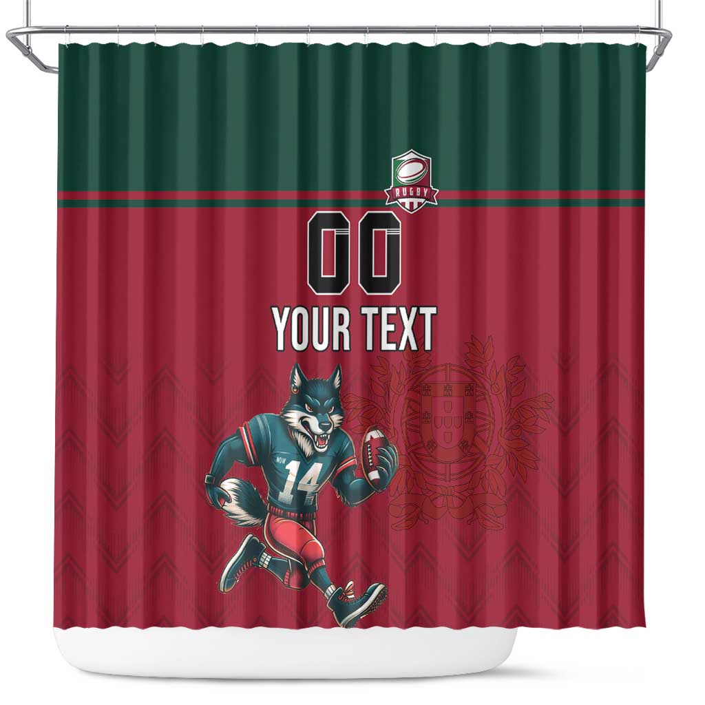 Custom Portugal Rugby Shower Curtain Go Os Lobos Wolves Mascot LT18