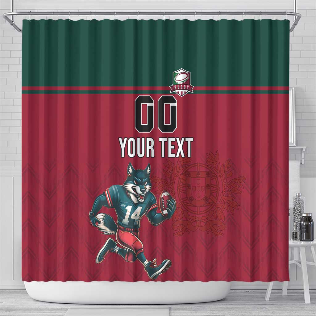 Custom Portugal Rugby Shower Curtain Go Os Lobos Wolves Mascot LT18