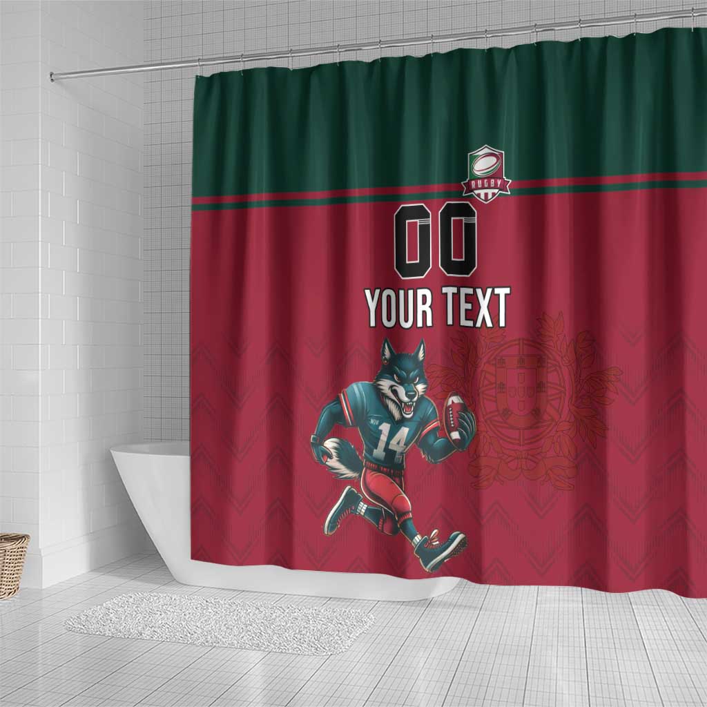 Custom Portugal Rugby Shower Curtain Go Os Lobos Wolves Mascot LT18
