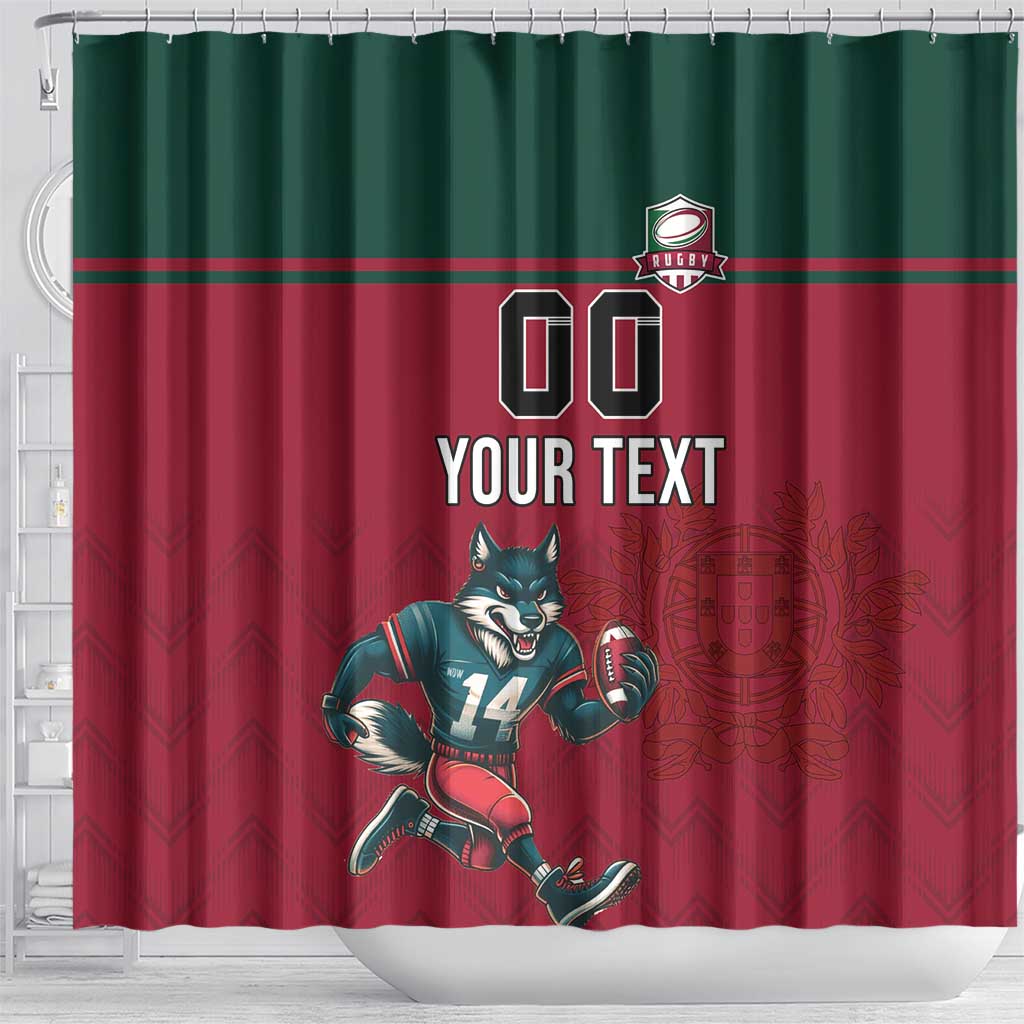 Custom Portugal Rugby Shower Curtain Go Os Lobos Wolves Mascot LT18