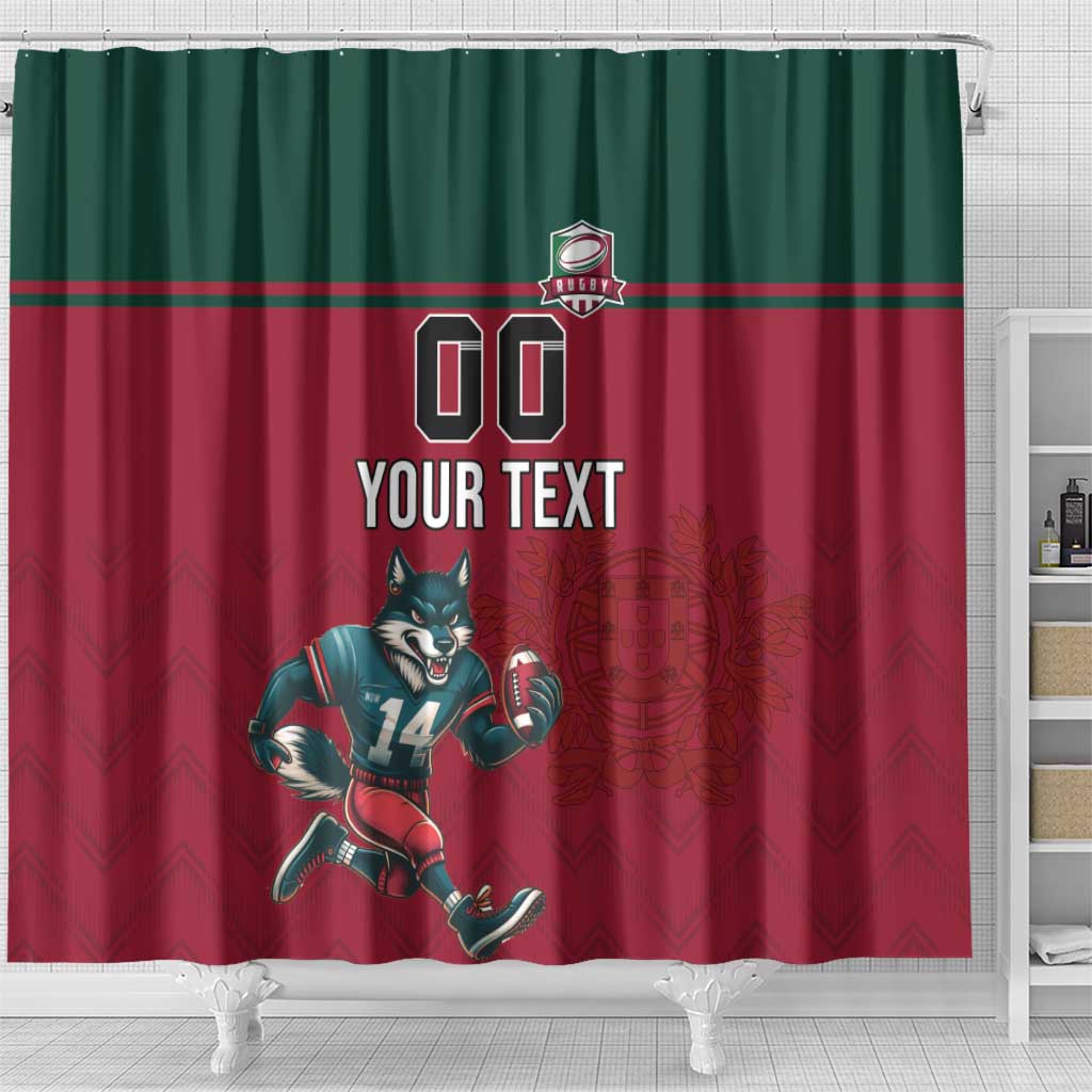 Custom Portugal Rugby Shower Curtain Go Os Lobos Wolves Mascot LT18