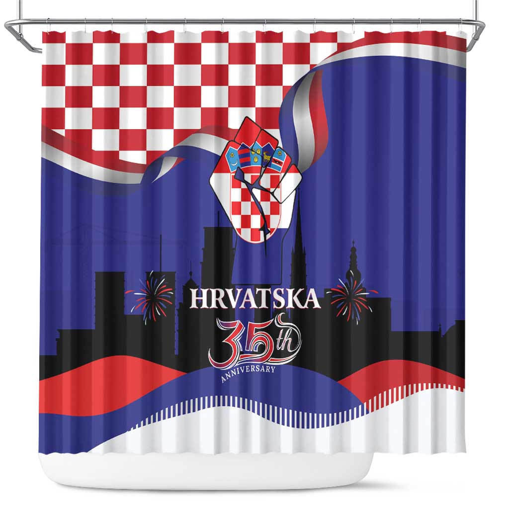 Croatia Independence Day Shower Curtain Hrvatska Checkerboard 35th Anniversary LT18