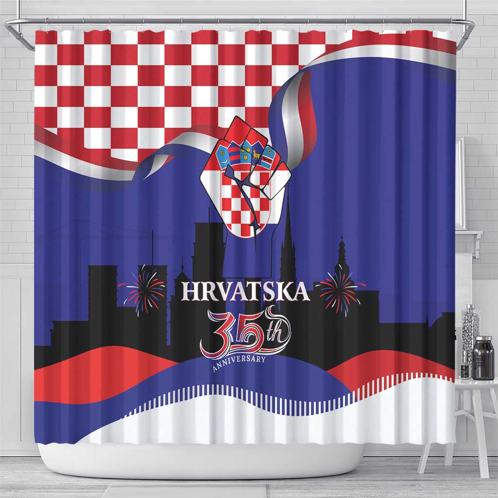 Croatia Independence Day Shower Curtain Hrvatska Checkerboard 35th Anniversary LT18