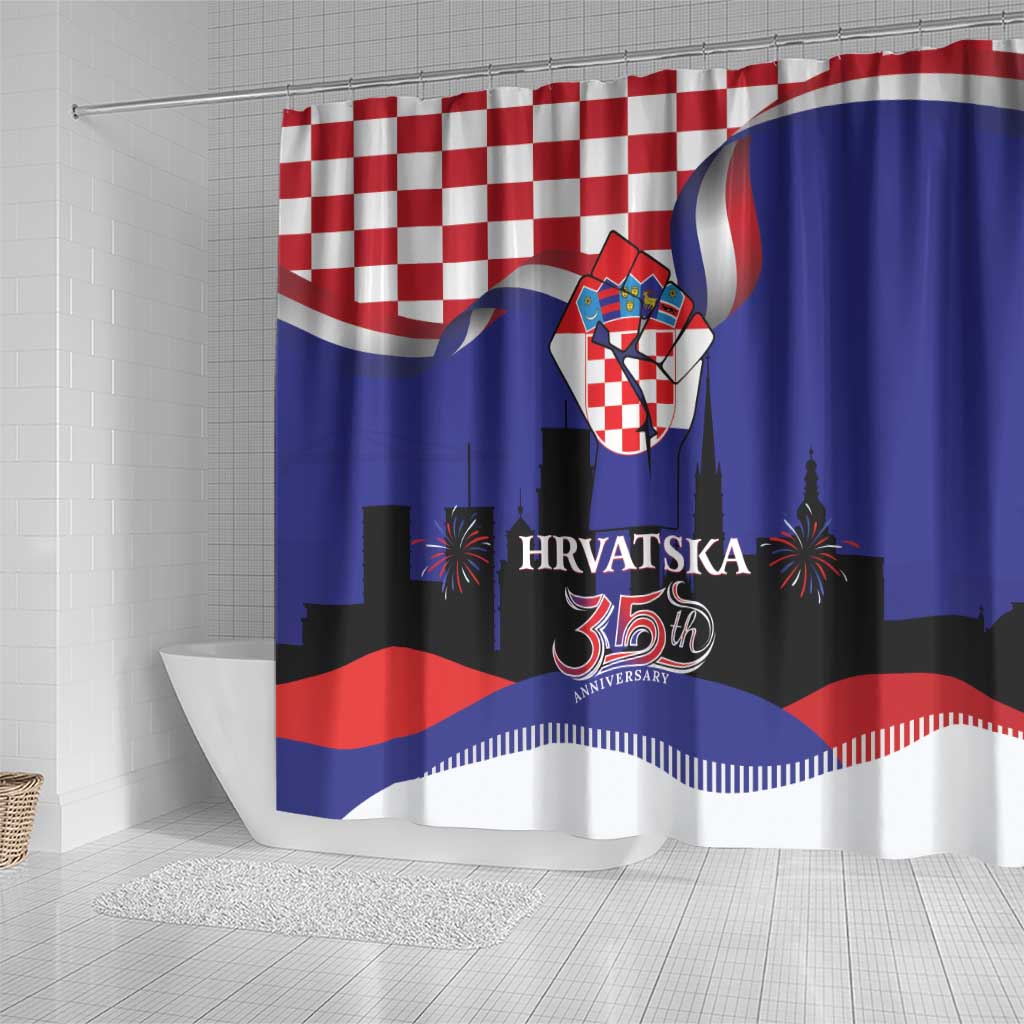 Croatia Independence Day Shower Curtain Hrvatska Checkerboard 35th Anniversary LT18