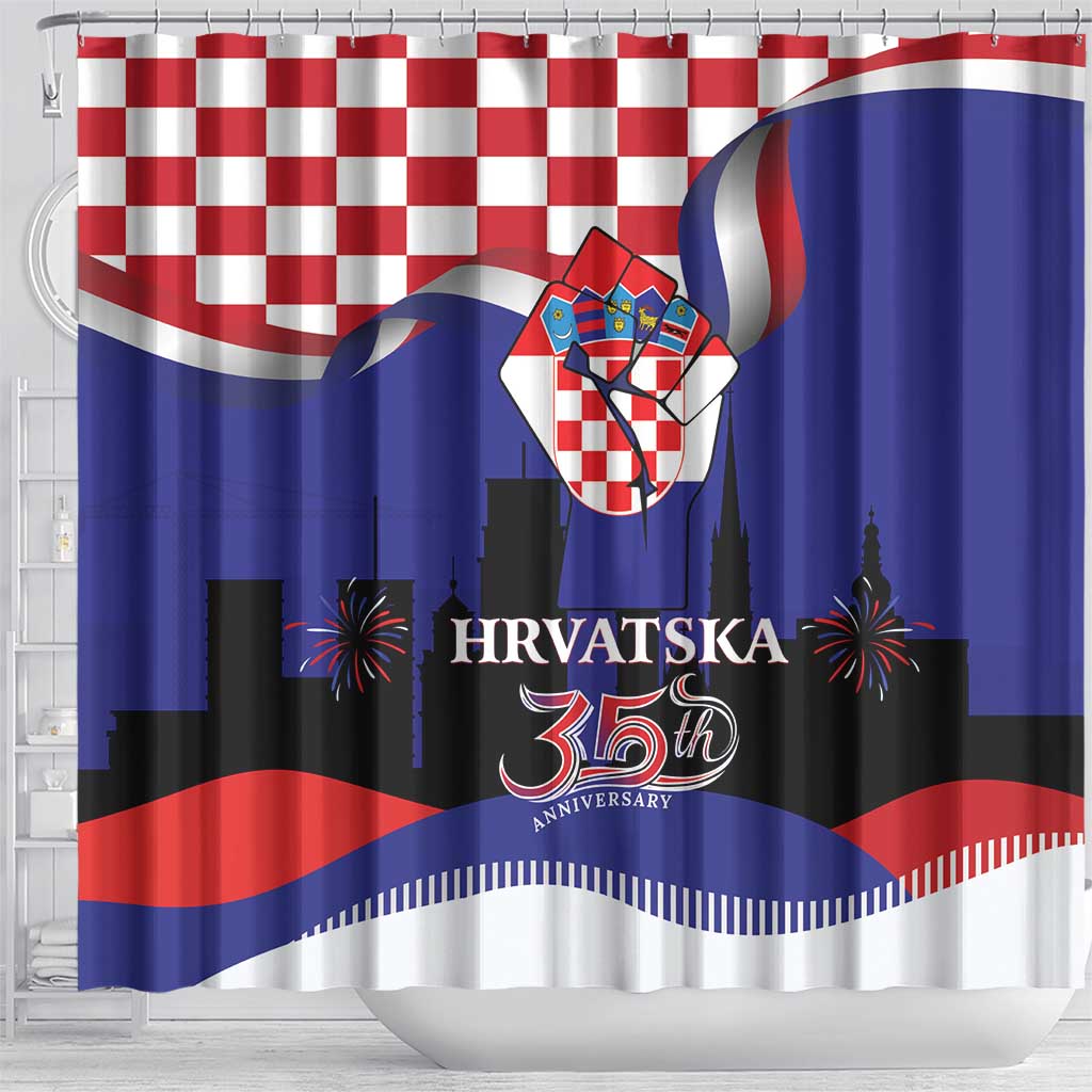 Croatia Independence Day Shower Curtain Hrvatska Checkerboard 35th Anniversary LT18