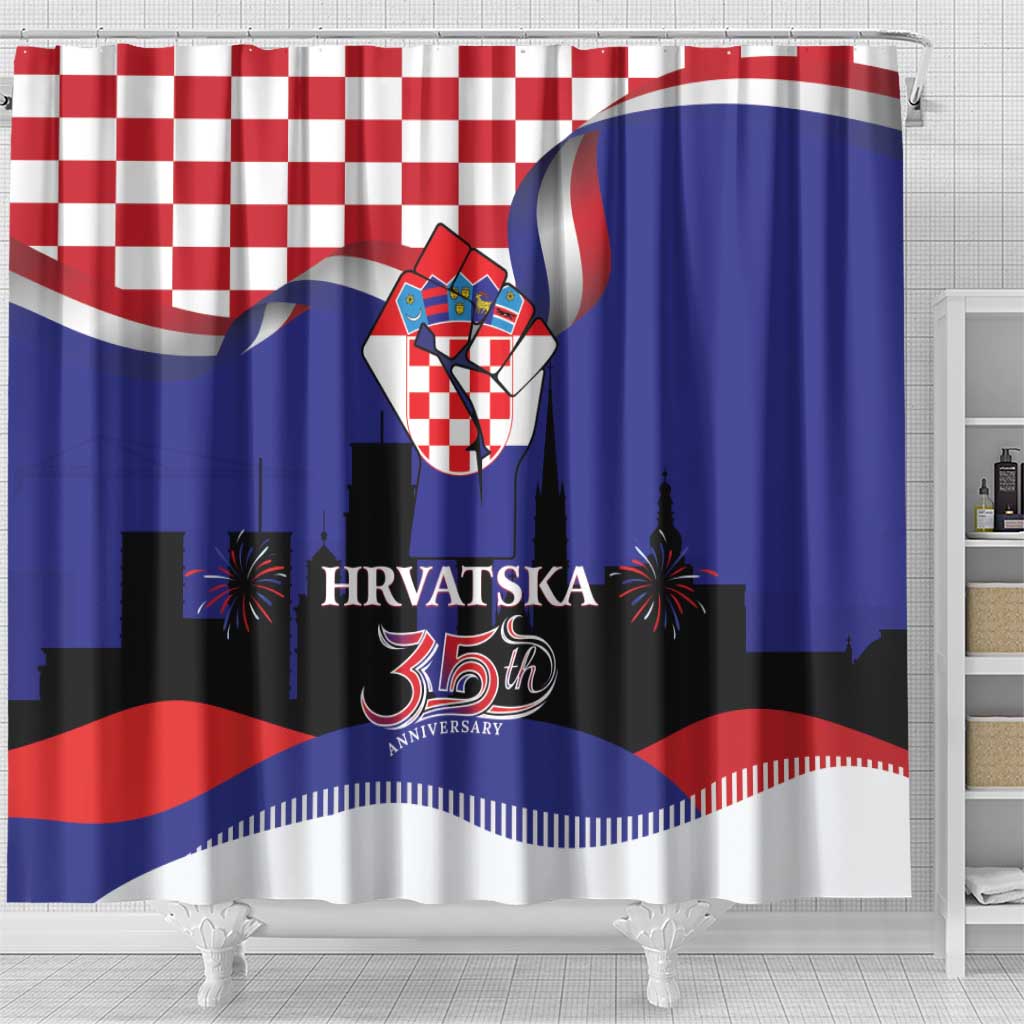 Croatia Independence Day Shower Curtain Hrvatska Checkerboard 35th Anniversary LT18