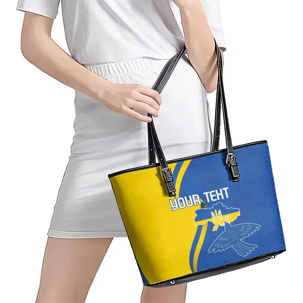 Personalized Ukraine Independence Day Leather Tote Bag Peace Dove Sunflower LT18