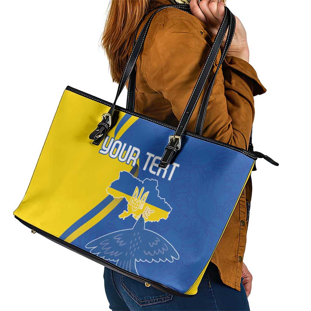 Personalized Ukraine Independence Day Leather Tote Bag Peace Dove Sunflower LT18