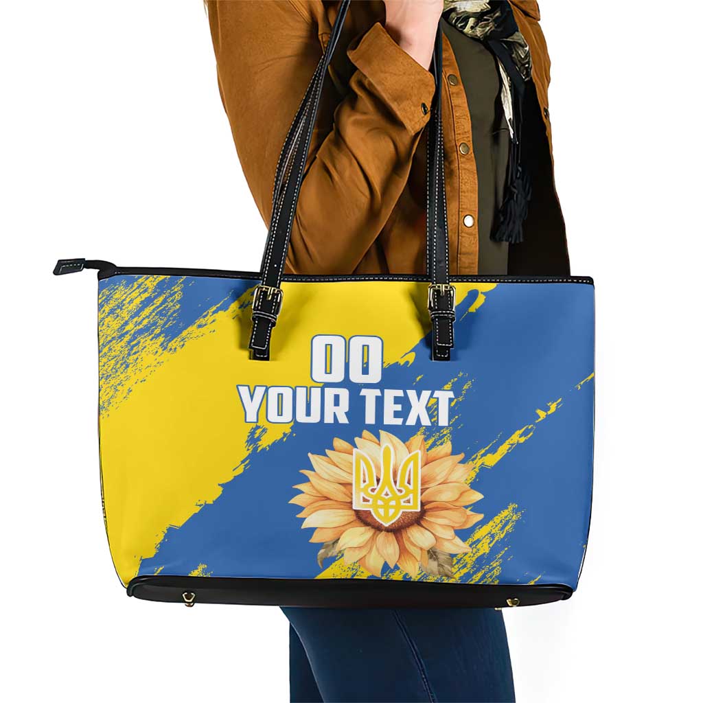 Custom Ukraine Independence Day Leather Tote Bag Dove Of Peace With Grunge Pattern LT18