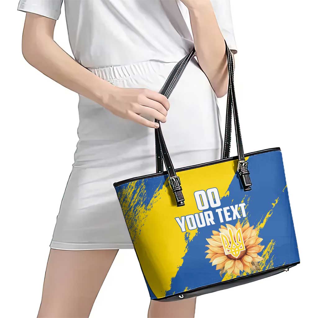 Custom Ukraine Independence Day Leather Tote Bag Dove Of Peace With Grunge Pattern LT18