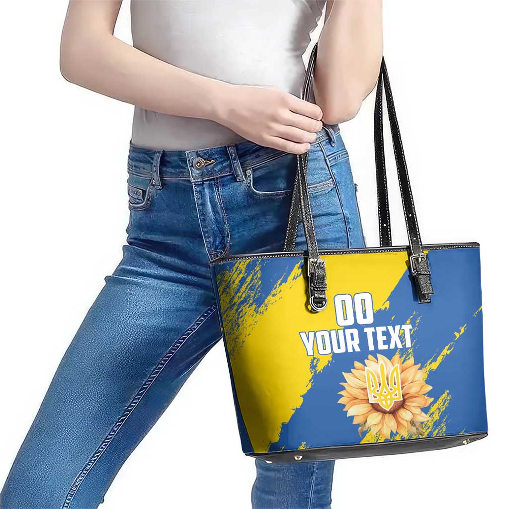 Custom Ukraine Independence Day Leather Tote Bag Dove Of Peace With Grunge Pattern LT18
