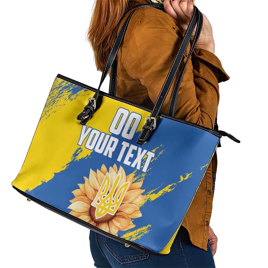 Custom Ukraine Independence Day Leather Tote Bag Dove Of Peace With Grunge Pattern LT18