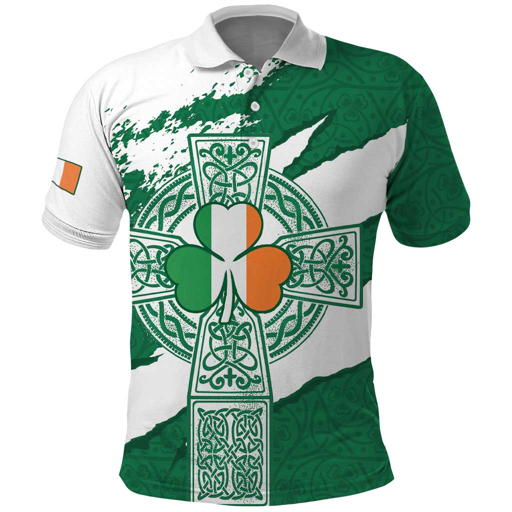 Ireland Celtic Cross Polo Shirt Irish Flag Shamrock LT18