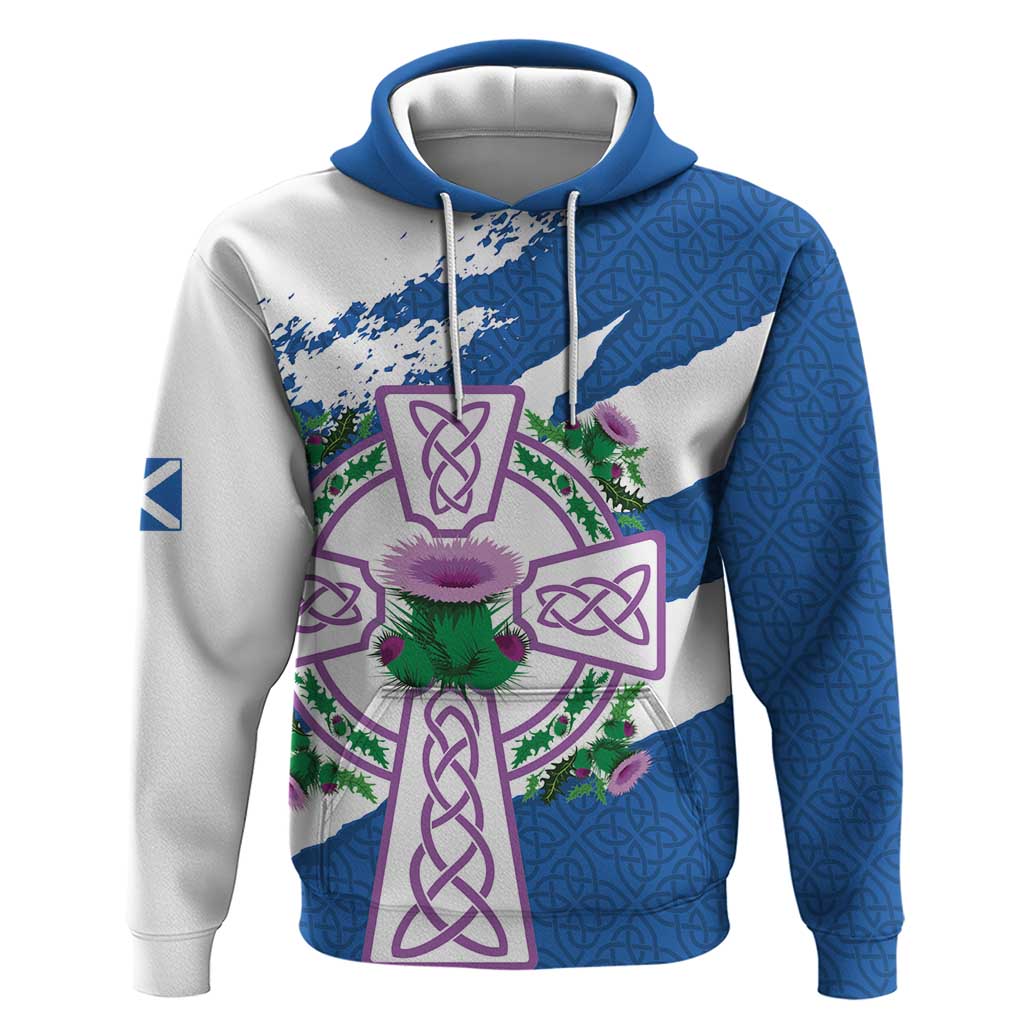Scotland Celtic Cross Hoodie Thistle Flowers LT18